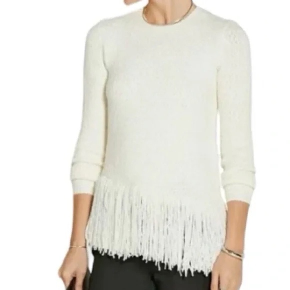 Theory Cream Hudina Fringe Wool Sweater Size small